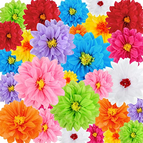 Geyee 27 Pcs Mexican Paper Flowers Fiesta Tissue Paper Flowers Colorful Crepe Flower Mexican Fiesta Party Decorations for Floral Backdrop Carnival Wedding Birthday Party Craft Wall Decor (8 10 12)