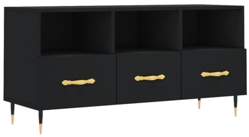 vidaXL TV Schrank, Fernsehschrank mit 3 Schubladen, Fernsehtisch für Wohnzimmer, Lowboard Sideboard TV Ständer TV Gerät, Schwarz Holzwerkstoff
