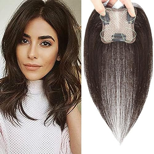 Eree Hair 10 Menschenhaar Topper 2.75x2.75 Handgemachte Top Haarteil Clip in Mensch Haar Verlängerungen Wiglet Hairpiece für Frauen mit dünnerem Haar hinzufügen Haar Volumen Dunkelbraun