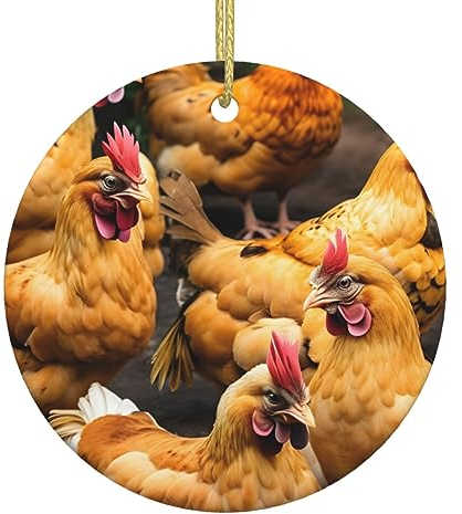 Runde Keramik-Hängeornamente für Weihnachten, ideal zum Aufhängen, Weihnachtsbaumschmuck, Geschenk, eine Brut von Hühnern