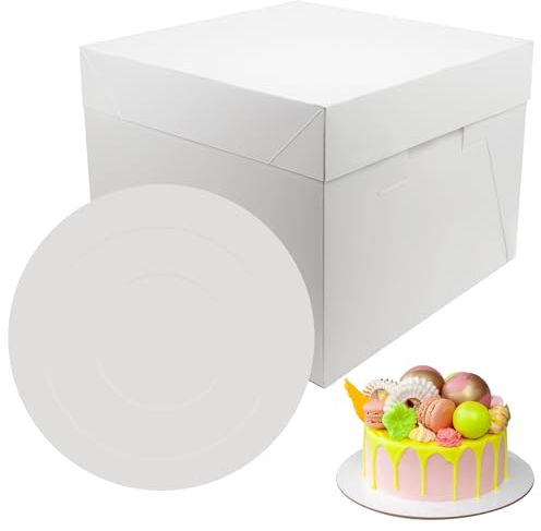 PHULWEL 2 Stück Tortenschachtel 30 * 30 * 20cm mit Tortenbrett für Stufenkuchen, Weiß Tortenkarton mit Kuchenbrett Cake Board, Einweg-Tortenbehälter