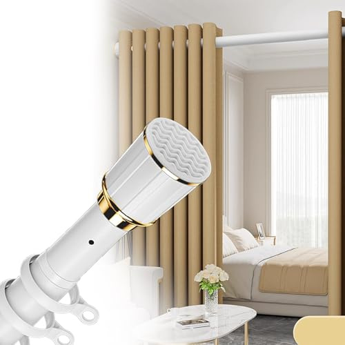 Duschvorhangstange Gardinenstange Ohne Bohren, Extra Lange 40-500cm Teleskopstangen Edelstahl Vorhangstange Klemmstange für Dusche und Badewanne ( Farbe : Frosted White , Größe : 3.6-4.5m+30 rings )