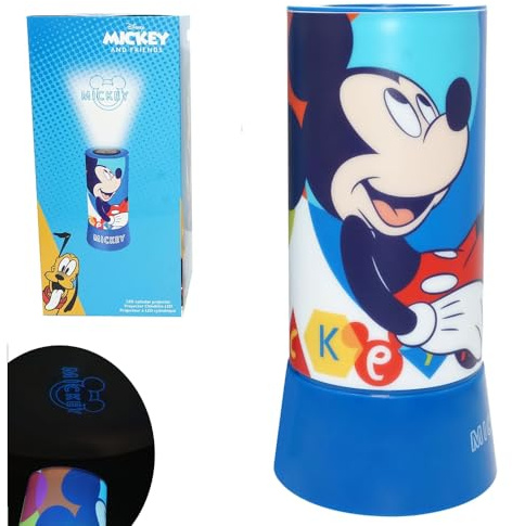 Disney Lampada con Proiettore Topolino Luce Notturna 2 in 1 con Luci a LED Colorate Funziona a Batterie