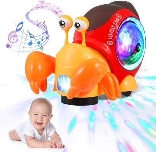 Crawling Crab Toys, Sound Toys with Music Light Projector, Interactive Walking Sensory Toy for Toddlers, Automatically Avoid Obstacles, Musical Crab Baby Toy for 6-18 Months Boys Girls, Birthday Gift