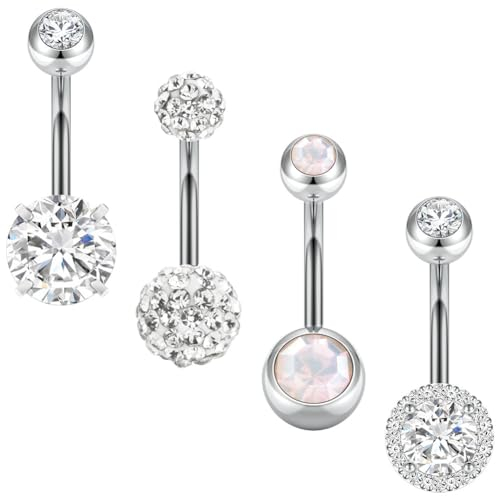 Aucuu 4 Stück Bauchnabelpiercing, 14G Piercing Bauchnabel, Hypoallergener Edelstahl Bauchpiercing, Chirurgenstahl Piercing Bauchnabel Schmuck für Damen Herren