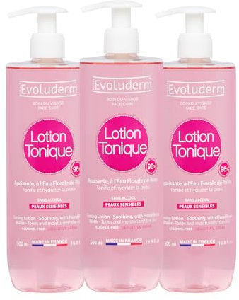 EVOLUDERM - Lotion Tonique Apaisante Peaux Sensibles - 500 ml – 96% d'Origine Naturelle - Végan - Fabrication Française - Lot de 3 x 500 ml