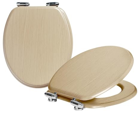 2x Helle Eiche Soft-Close Toilettensitz aus Holzs - Standardform Langsames Schließen Badezimmer WC Deckel Abdeckung Spitze mit Beschläge - Von Harbour Housewares