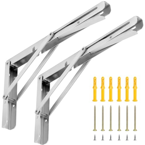 QWORK® 2 Stück 300mm Edelstahl Schwerlast Klappkonsole, Platzsparend Klappwinkel für DIY Werkbank, Tragkraft 150kg