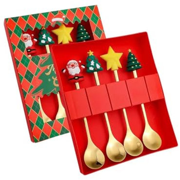 YDoLimmer Weihnachten Kaffeelöffel Set Edelstahl Rührlöffel Teelöffel 4 Stück Weihnachtslöffel Cartoon 3D Weihnachtsdeko Weihnachtsmann Weihnachtsbaum (Gold)
