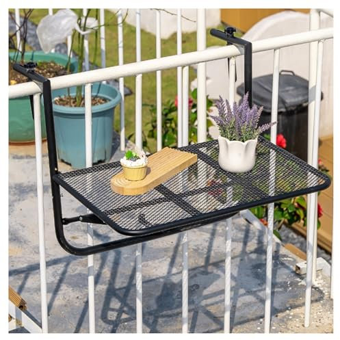ZXCASDF Balkonhängetisch，Hängetisch Eisen,Tisch für balkongeländer klappbar,Beistelltisch klappbar,grilltisch，Balkon Garten Terrasse,höhenverstellbar，Schwarz(Black)