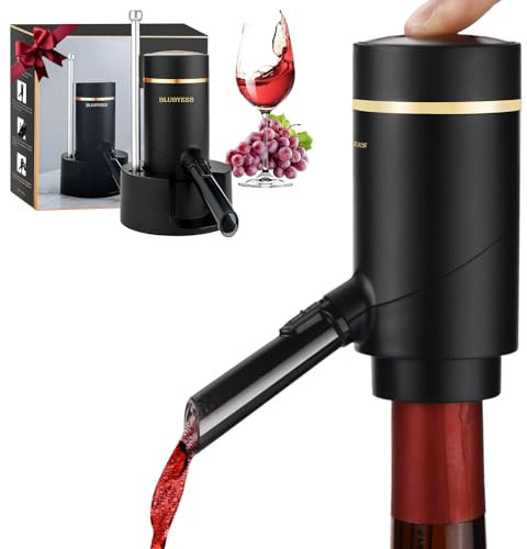 BLUBYEES 3-in-1 Electric Wine Aerator & Decanter Set with Stand Base - Automatic Pump Dispenser, Retractable Tube, and Built-in Pourer, Ideal Gift for Wine Lovers