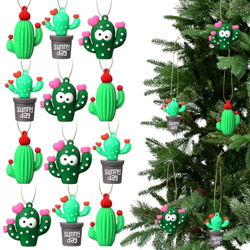Wesiti 12 adornos 3D de cactus para árbol de Navidad, decoraciones colgantes con temática mexicana en macetas para decoración de vacaciones y recuerdos de fiesta