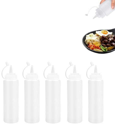 GJNMYSD 5 Pcs 8oz Squeeze Bottles, Plastic Condiment Bottle with Twist On Cap Lids, Squeeze Bottle for Sauces, Ketchup, Barbecue, Syrup, Paint
