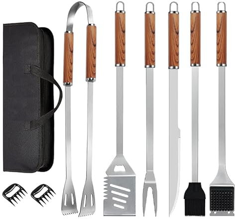KALAHOL 9-in-1 BBQ Tools Set Extra Thick Stainless Steel Grill Tool Set with Storage Bag, Premium Complete BBQ Utensils Set for Outdoor Camping, Heavy Duty BBQ Accessories Kit for Men and Women Gift