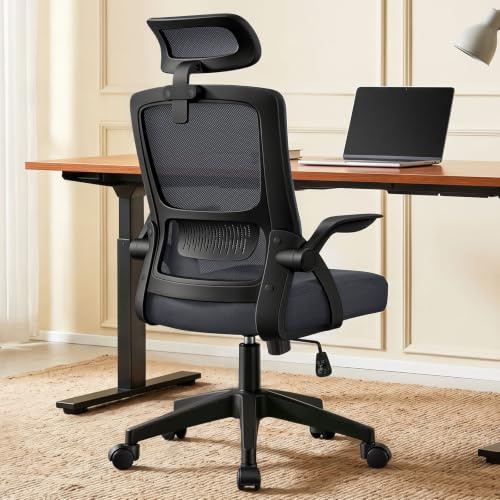 ALFORDSON Bürostuhl Chefsessel Netzstuhl ergonomisch Schreibtischstuhl Wippfunktion höhenverstellbarer,360° Drehstuhl, Computerstuhl Besprechungsstuhl,klappbare Armlehnen,180kg bis belastbar, Grau