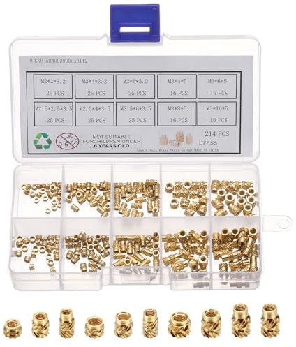 QUARKZMAN 214 Stück M2 M2,5 M3 Gewindeeinsatz Einpressmutter Messing Gewindemutter Einschmelzgewinde Rändelmutter Threaded Inserts für 3D Druck Kunststoffschale