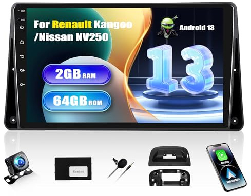 [2+64G] SIXWIN Android 13 Radio Coche para Renault Kangoo 2013-2020/Nissan NV250 2013-2021 con CarPlay&Android Auto,9 Pulgadas Pantalla Táctil con Bluetooth/WiFi/GPS/FM/RDS/USB con Cámara Trasera