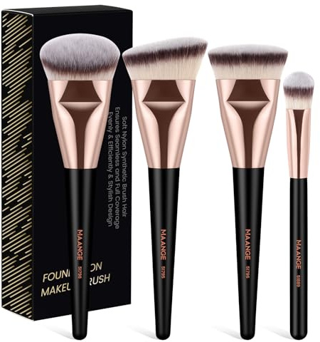 4Pcs Makeup Brush Set- Foundation Brush & Angled Concealer Brush Perfect For Blending Liquid, Cream or Flawless Powder Cosmetics