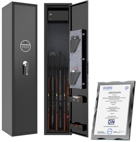 BTYJLEBE Armoire à armes 5 Coffre-fort pour armes longues 【Norme DIN EN 1090-1】Coffres-forts pour armes en tôle d'acier Coffre à munitions verrouillable séparément Support d'armes avec serrure à code