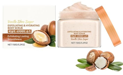 Body Scrub Vanilla, Vanilla Shea Zucker Körperpeeling, Peeling & Feuchtigkeitsspendendes Körperpeeling, Reinigend Und Aufhellend, Sanftes Peeling, Nährt Tiefenwirksam Für Glatte, Strahlende Haut