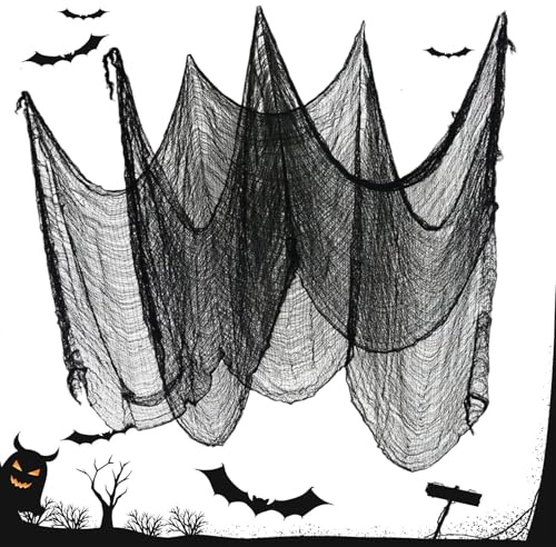 prota Halloween Deko Stoff, 6 x 1.50M Halloween Gruseliges Tuch Dekoration, Gruseliger Stoff Super Große Gruselige Tuch Schwarz Dekogewebe für Hof Dekoration Spukhäuser Party