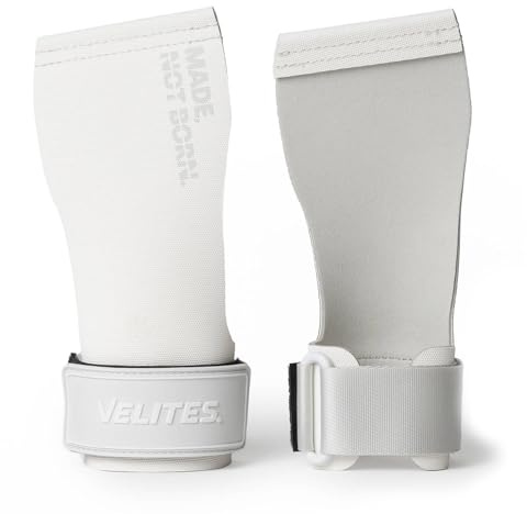 Velites Poignées de sport tout-terrain 2,1 mm avec fibre Kevlar | Blanc | L | Utilisation avec ou sans magnésium | Grip sur barres, poids et anneaux | Comprend des bracelets et un sac respirant