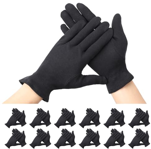 Segbeauty Schwarze Baumwollhandschuhe, 12 Paar Schwarz Handschuhe, feuchtigkeitshandschuhe mit Elastischem Armband, für Trockene Hände, Ekzeme (XL)