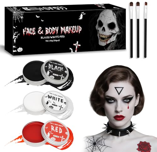 150 g Halloween-makeup svart vit röd, halloween makeup-set, barnsmink karneval, bodypainting färger, body face paint för barn vuxna, clown, teatersmink, maskerad