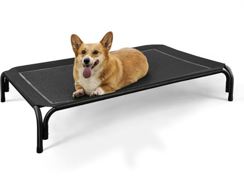 DOPEDIO Raised Dog Bed Black M Size Cooling Breathable Elevated Pet Bed | Oxford Cloth Mesh, Dry and Comfortable Throughout the Four Seasons, Suitable for Outdoor Travel