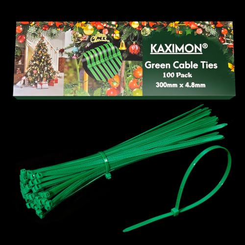 KAXIMON Green Cable Ties 300mm x 4.8mm,100 Pack Plastic Zip Ties with 50lbs Tensile Strength, Self-Locking Nylon Plastic Wire Ties Wraps for Office, Household,Garden