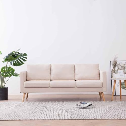 Frdhee Mini Sofa Küchensofa, 3-Sitzer-Sofa Stoff Cremeweiß für Wohnzimmer Schlafzimmer Büro Wohnung