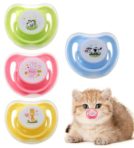 Gvblkq Chupete para Mascotas – Kitten Comfort - Ayuda para la dentición del pezón, Paquete de Cuatro Juguetes masticables de Silicona de Mariposa, Accesorio de Tapa Protectora, Animales, Suministros