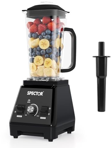 Spector 2L Commercial Blender, 1600W Smoothie Blender for Kitchen, High-Speed Mixer Food Processor, 3 Speeds Control, Juicer Smoothie, Ice Breaker, Ice Crush, Blend, Chop, Grind & Purée, Black
