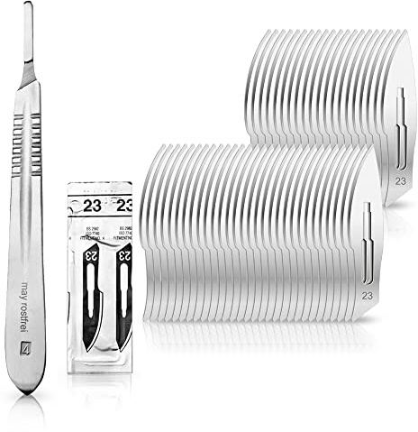 May Skalpell-Set Halter Nr. 4 50 Klingen Figur 23 | Hochwertiges Profiwerkzeug für DIY und Fußpflege. Inklusive rostfreiem Skalpellgriff und 50 scharfen Karbonstahlklingen.