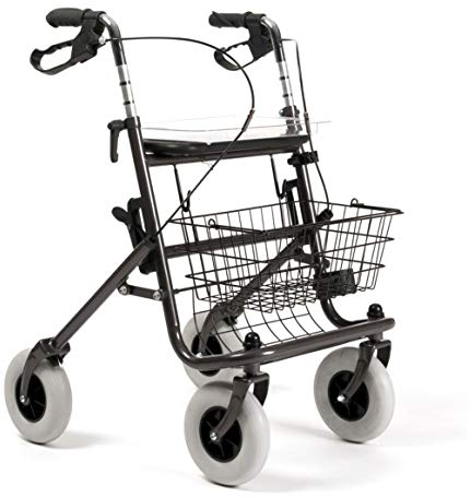 Rollator von FabaCare, faltbar, leicht mit Sitz, Korb, Tablett, Reflektoren, höhenverstellbar, Outdoor Indoor Mobilitätshilfe, Korbrollator, Carbon Design, belastbar bis 130kg