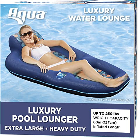 Aqua Luxury Water Lounge, X-Large, Inflatable Pool Float with Headrest, Backrest & Footrest, Palm Beach Flamingo