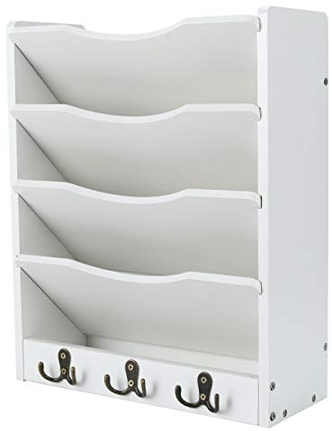 PAG Schreibtisch Wandorganizer Holz,zeitschriftenhalter,Hängend Document Organizer Mit 3-Haken，Für Büros, Wohnungen und School Supplies(5 Fächer, weiß)