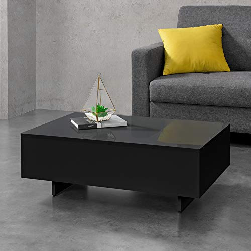 [en.casa] Tavolino Centrale da Salotto Tavolo Basso da caffè con Piano Rettangolare per Soggiorno Camera da Letto Studio 85 x 55 x 31 cm - Nero Lucido