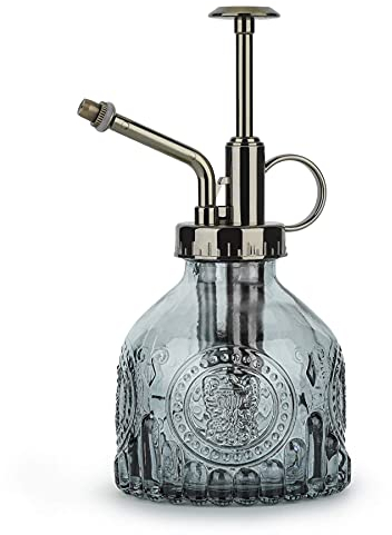 T4U 200ml Sprühflasche Pflanzen Glas, Gießkanne Klein Dekorative Retro Relief mit Pumpe, Vintage Blumensprüher geeignet zum Gießen im Innenbereich von Haus oder Büro Sprühflasche für Pflanzen, Grau