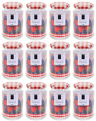 MIK Funshopping Lot de 12 bocaux à confiture avec couvercle à carreaux (370 ml - 12 pièces)