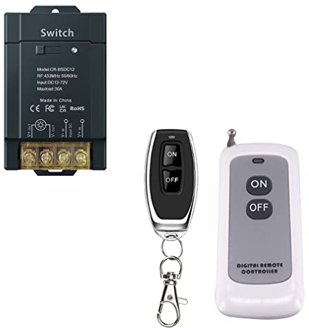COLOROCK Wireless Remote control Switch,DC 12V/24V/48V/72V/ 40A Relay RF Remote Switch for Pump Security Systems Door Curtain Gate Barriers etc with 328-1600ft Long Range (12V-72V-40A Relay/2 remote)