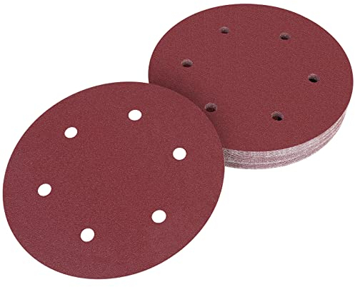 225mm Hook & Loop Sanding Discs 120 Grit Sandpaper for Drywall Sander & Long Neck Sander, 30Pcs 9 Inch 6 Hole Sander Pads Ideal for Plasterboard Preparation, Wood Sanding, Furniture Refinishing