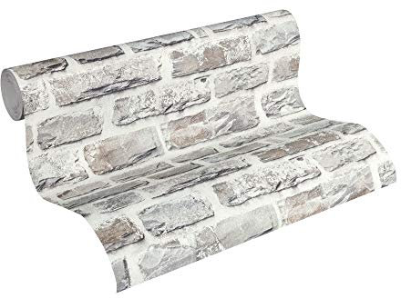 Papier peint brique gris vinyle cuisine | Tapisserie brique grise moderne chambre adulte | Papier peint effet pierre couloir & bureau