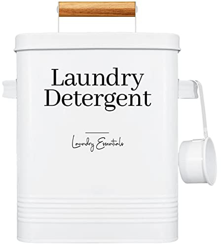 Simplation Laundry Detergent Container, Modern Farmhouse Storage Box for Laundry Room Decor and Accessories (White, 11 x 7 x 6 inches, 144 oz)