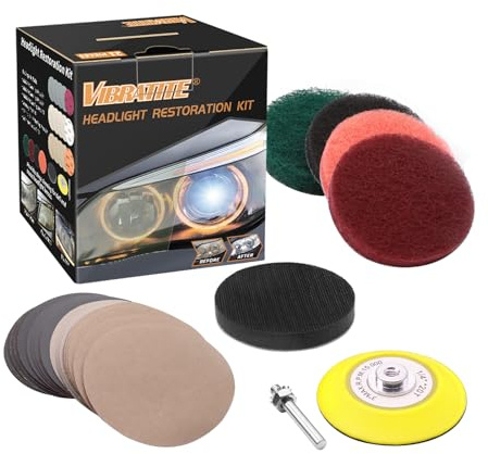 VIBRATITE 21PCS Scheinwerfer Restaurations Set für Elektrische Bohrmaschine, Auto Polier Kit zur Wiederherstellung Stumpfer Verblasster Scheinwerfer für Auto und Motorrad