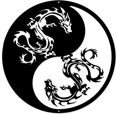 JHUNG GA YEI Chinesischer Feng Shui Drache aus Metall, Wandskulptur, Yin Yang Dekor, abstrakte Wandkunst als Geschenk, Wandbehang für Zuhause, Büro, Badezimmer, Wohnzimmer, Garten, Outdoor, Bauernhaus