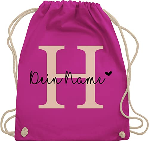 Turnbeutel Rucksack - Anfangsbuchstabe personalisiert mit Name I Buchstaben Geschenk Initialen - Unisize - Fuchsia - sportbeutel schule schulkind beutel buchstabe stoffrucksack