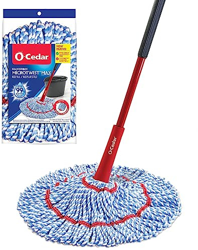 O-Cedar MicroTwist MAX Microfiber Twist Mop with 1 Extra Refill | Features Hands-Free Wringing | Extra Large 18-Inch Mop Head | Safe on All Floor Types,Red