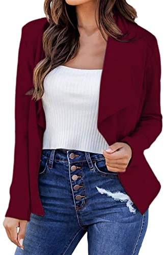 L9WEI Blazer informal de manga larga para mujer, elegante, monocolor, con solapa, elegante, para negocios, para otoño