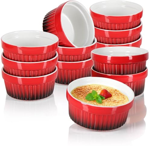 COM-FOUR® 12x Ragout Fin Bowl - Moldes para horno en rojo - Cuenco Creme Brulee - Cuenco de postre con 250 ml cada uno - Apto para lavavajillas
